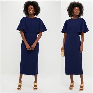 Tuckernuck Pomander Place Leah Capelet Midi Dress Navy Blue Womens Size 8 NWT